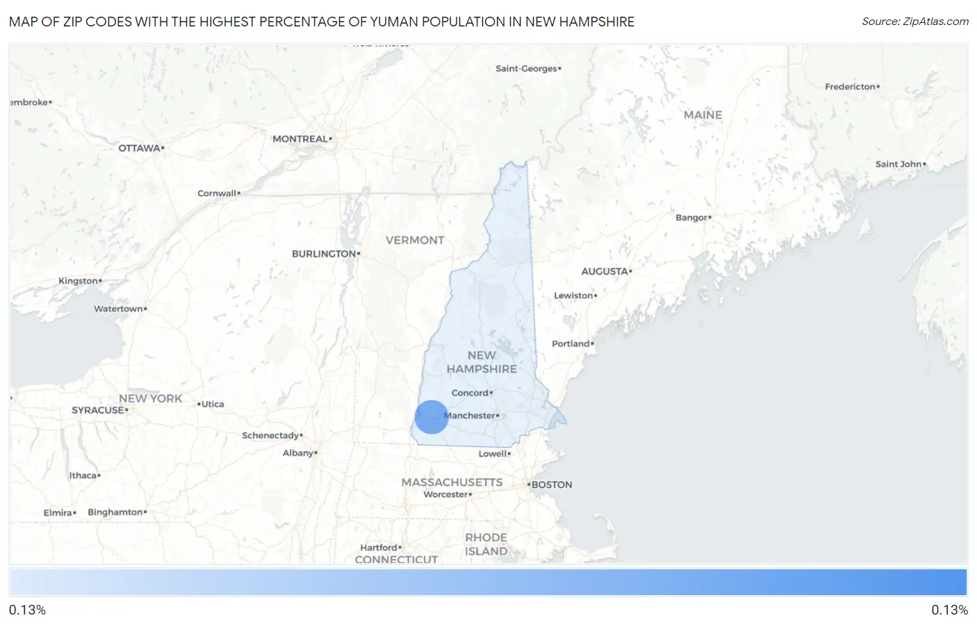 Zip Codes with the Highest Percentage of Yuman Population in New Hampshire Map