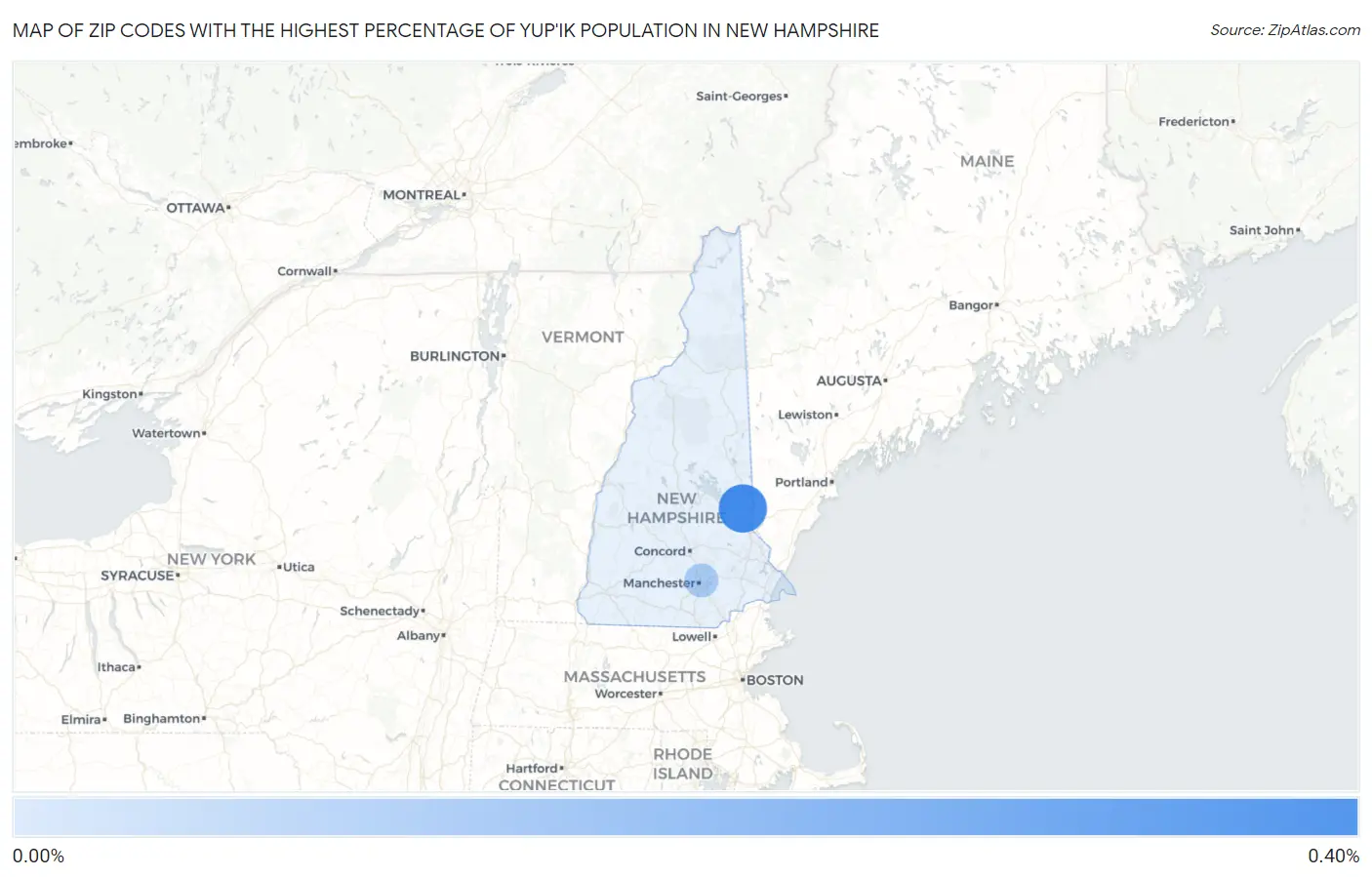 Zip Codes with the Highest Percentage of Yup'ik Population in New Hampshire Map