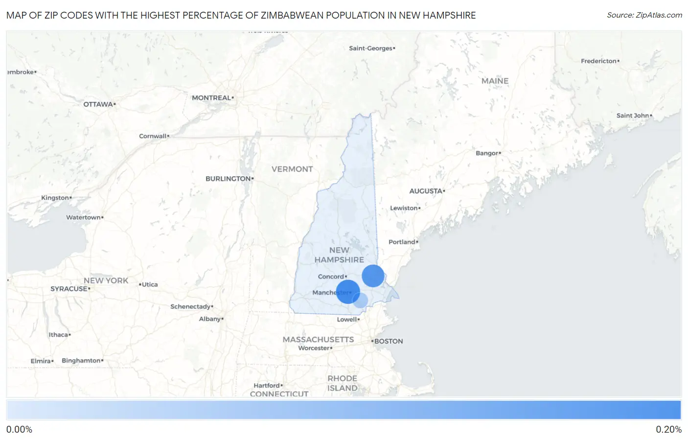 Zip Codes with the Highest Percentage of Zimbabwean Population in New Hampshire Map