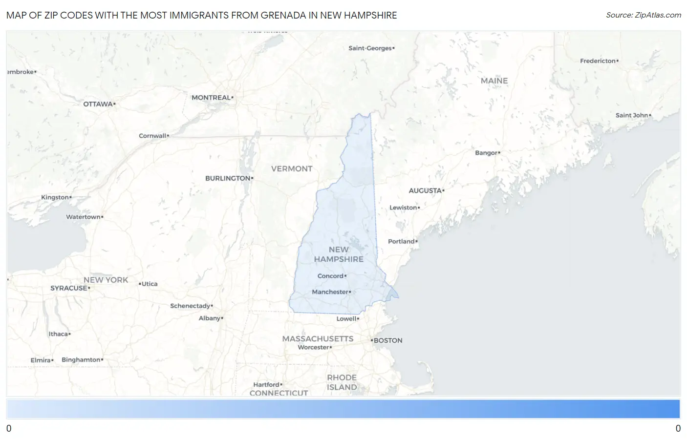 Zip Codes with the Most Immigrants from Grenada in New Hampshire Map