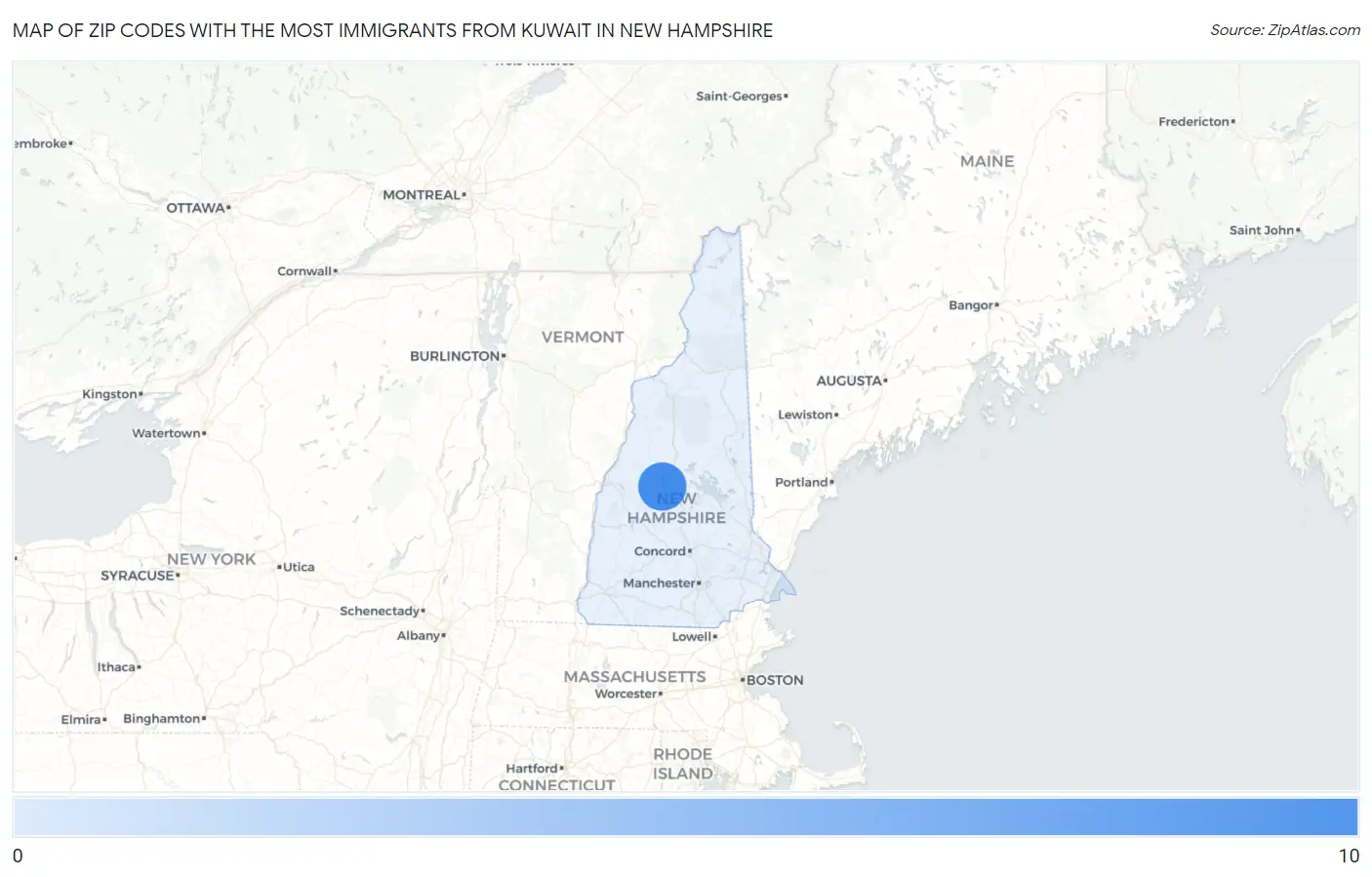 Zip Codes with the Most Immigrants from Kuwait in New Hampshire Map