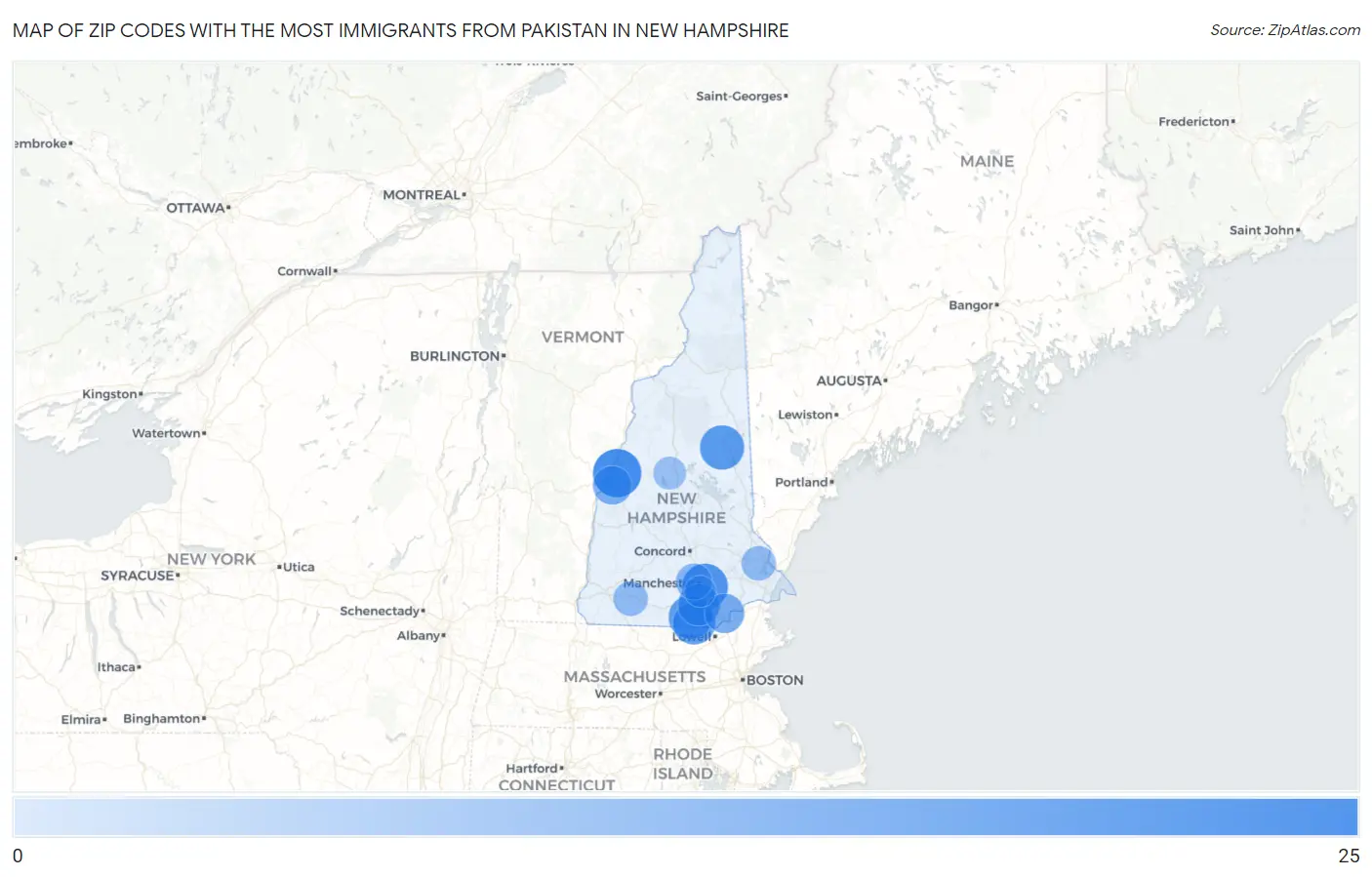 Zip Codes with the Most Immigrants from Pakistan in New Hampshire Map