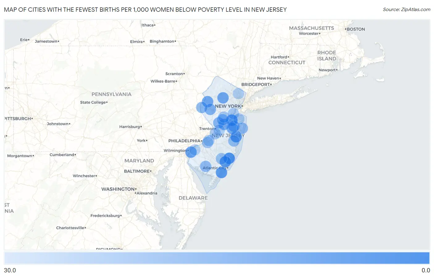 Cities with the Fewest Births per 1,000 Women Below Poverty Level in New Jersey Map