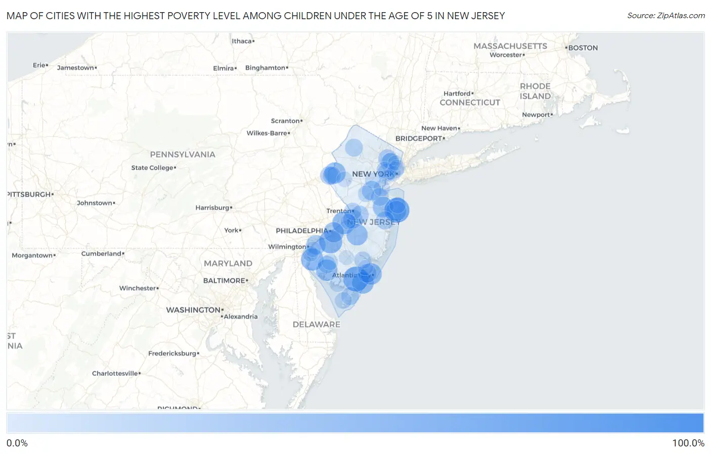 Cities with the Highest Poverty Level Among Children Under the Age of 5 in New Jersey Map