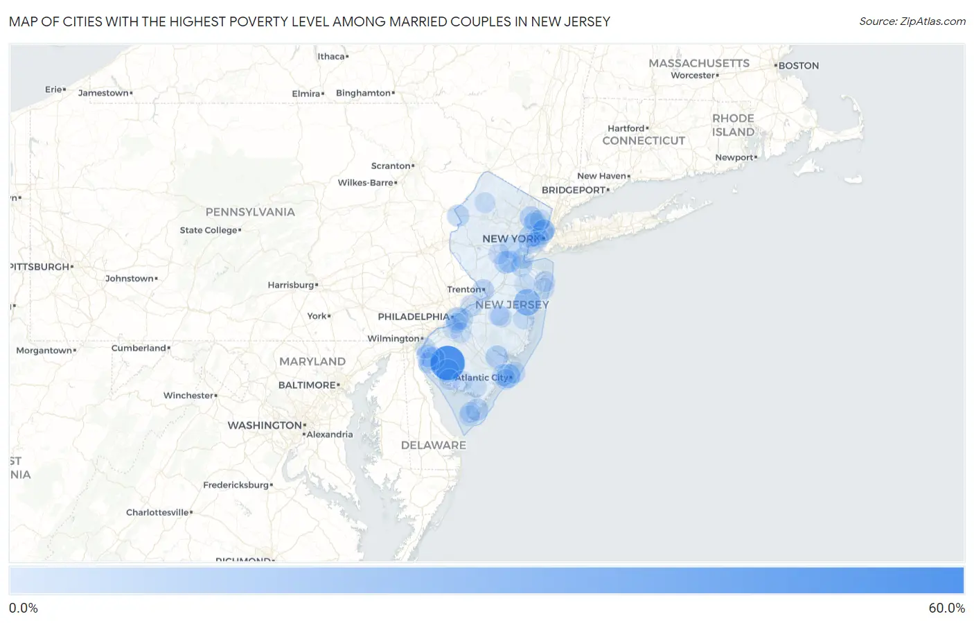 Cities with the Highest Poverty Level Among Married Couples in New Jersey Map