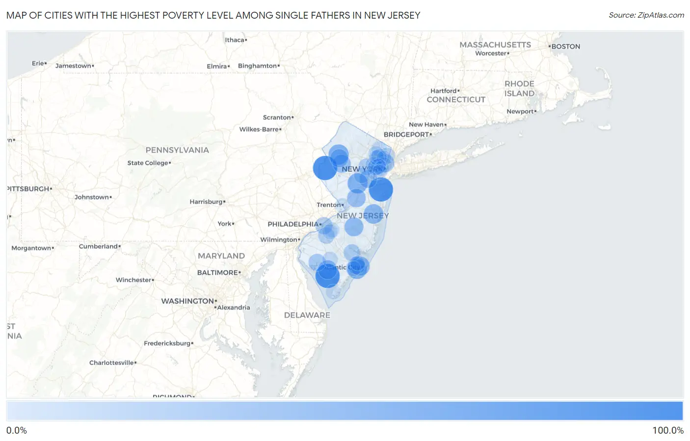 Cities with the Highest Poverty Level Among Single Fathers in New Jersey Map