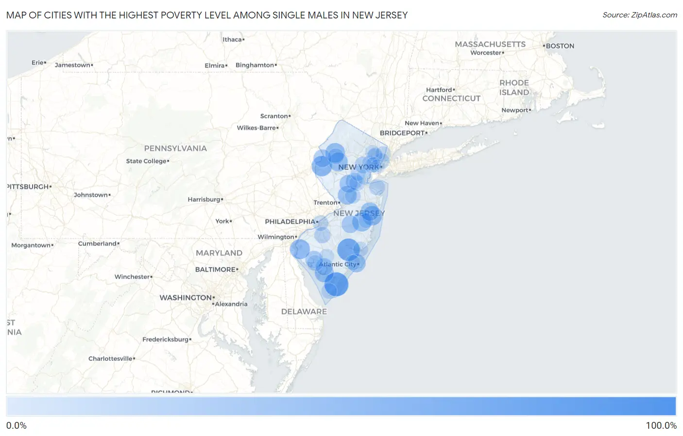 Cities with the Highest Poverty Level Among Single Males in New Jersey Map
