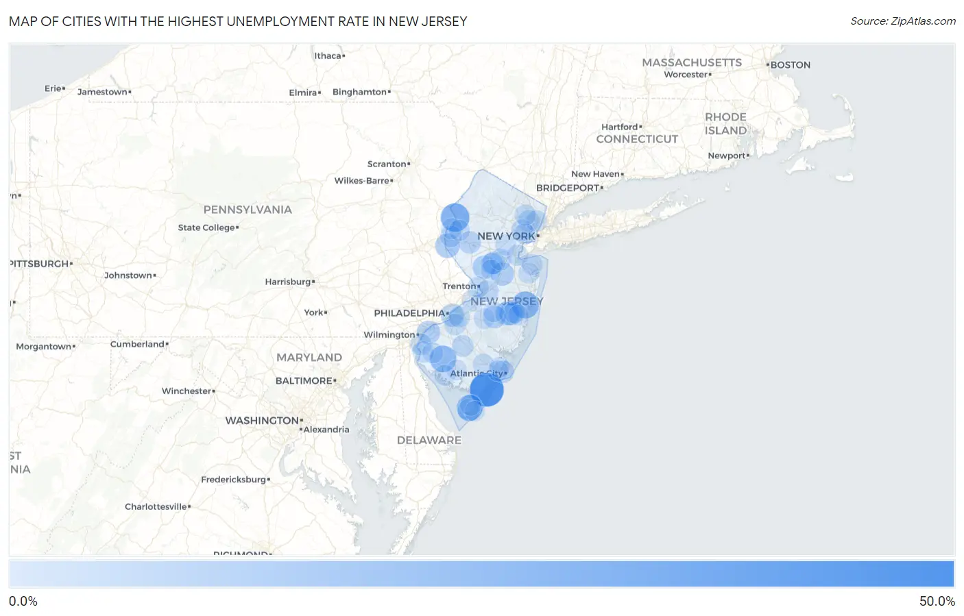 Cities with the Highest Unemployment Rate in New Jersey Map