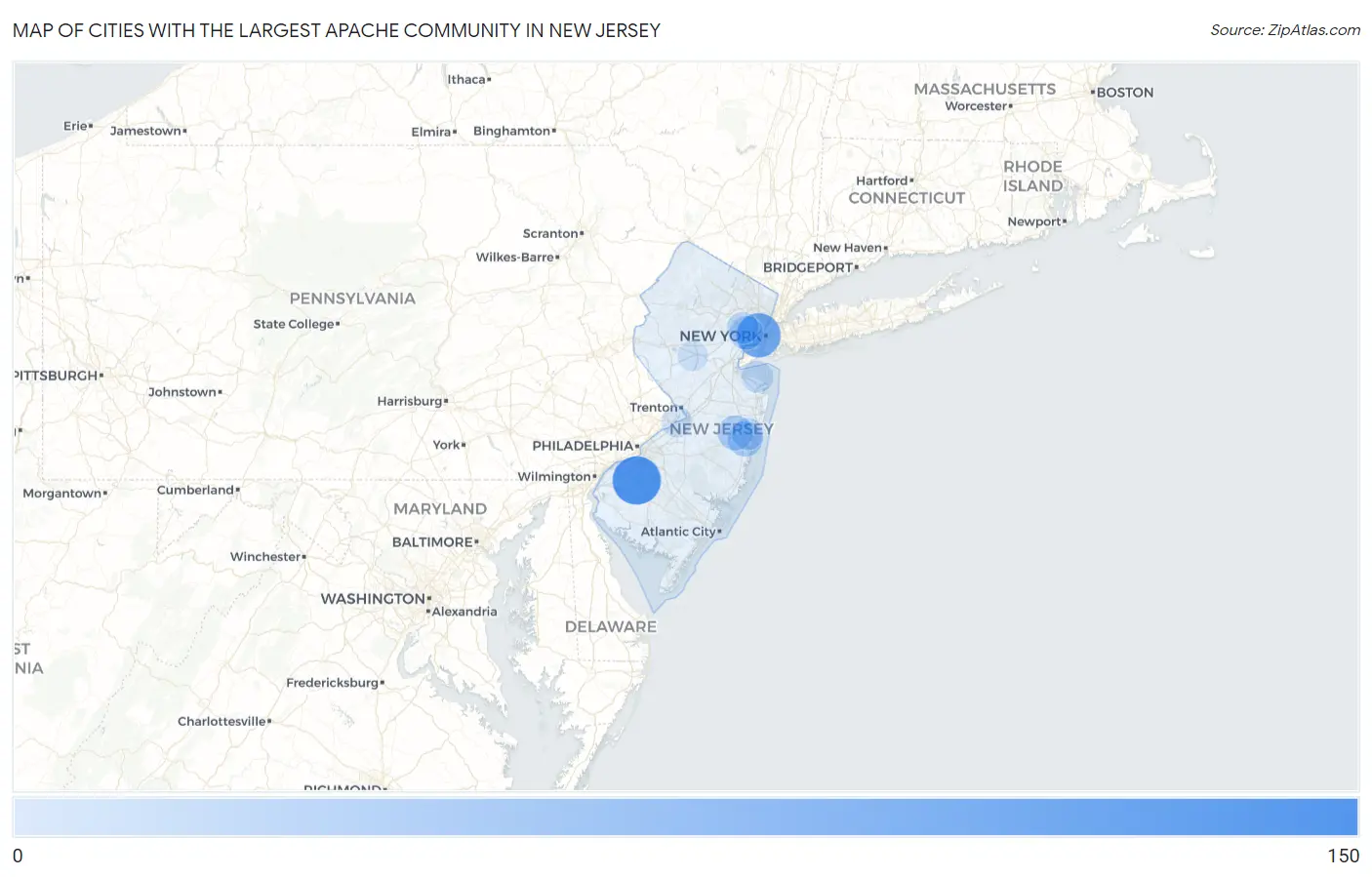 Cities with the Largest Apache Community in New Jersey Map