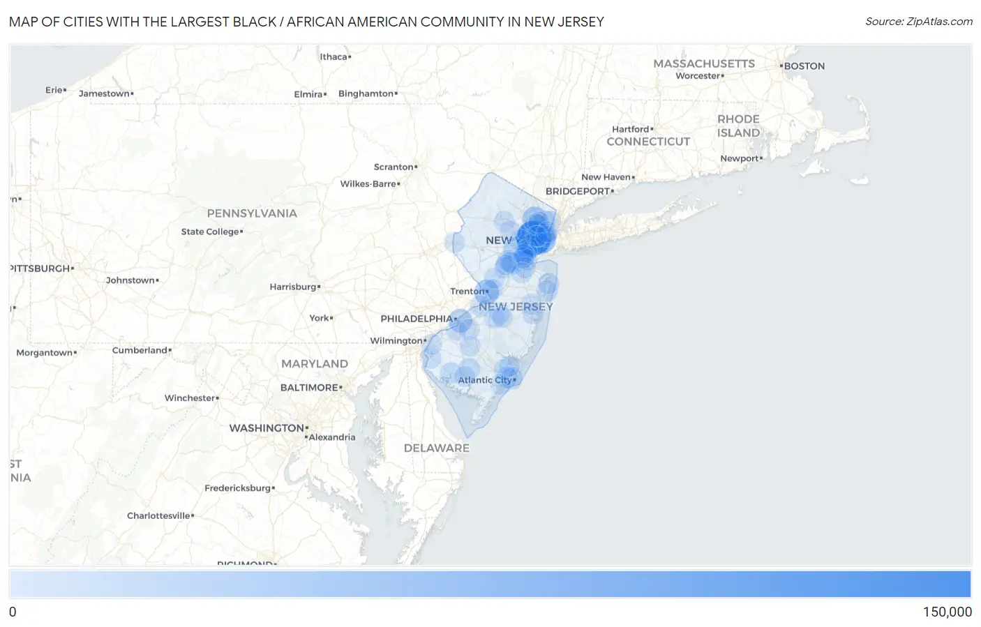 Cities with the Largest Black / African American Community in New Jersey Map