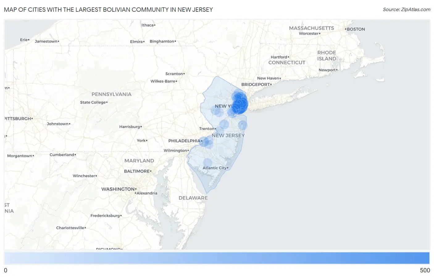 Cities with the Largest Bolivian Community in New Jersey Map