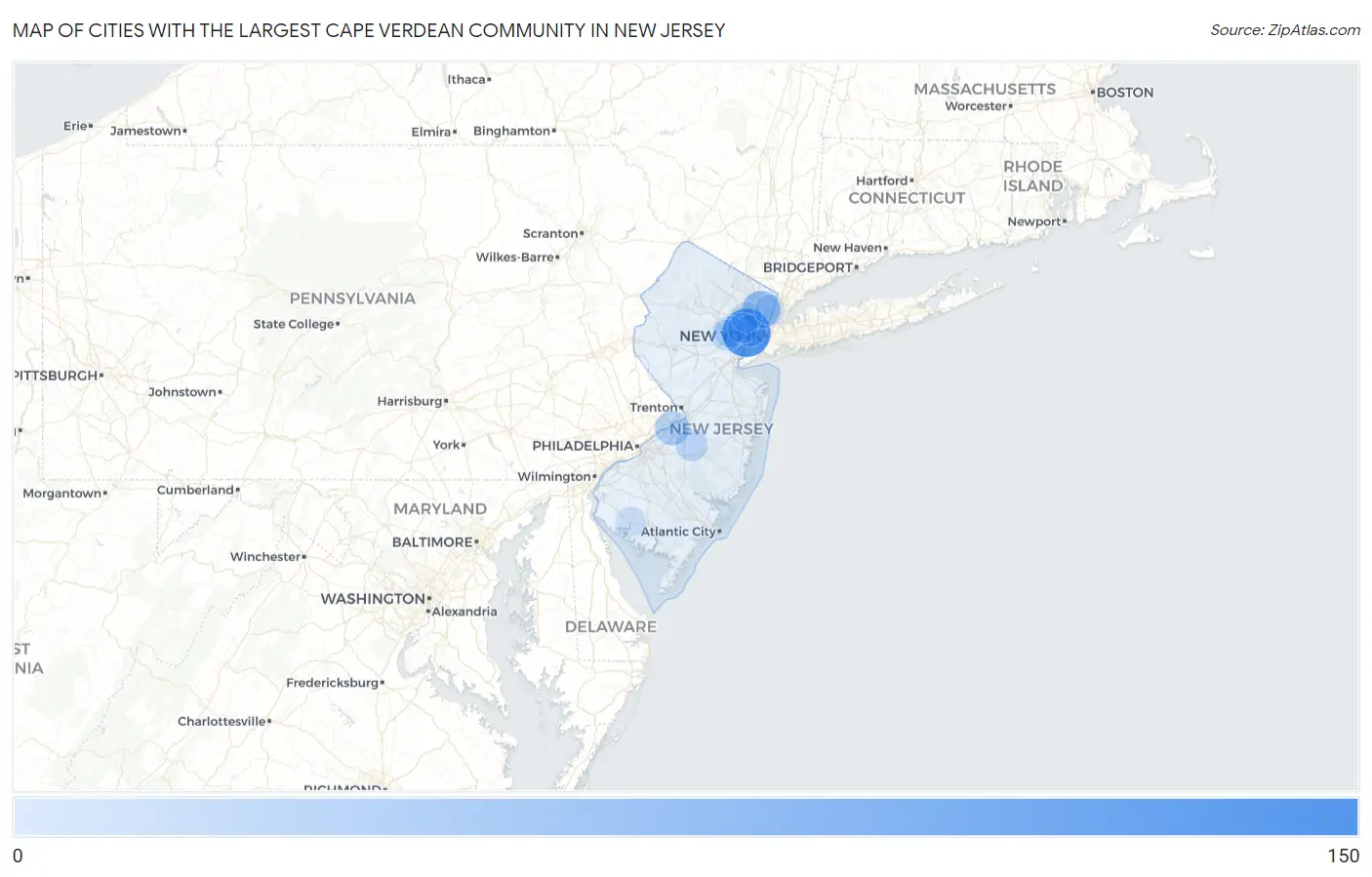 Cities with the Largest Cape Verdean Community in New Jersey Map