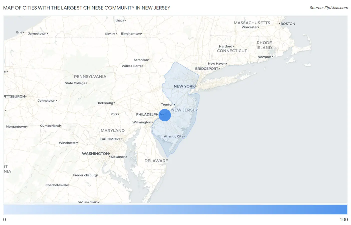 Cities with the Largest Chinese Community in New Jersey Map