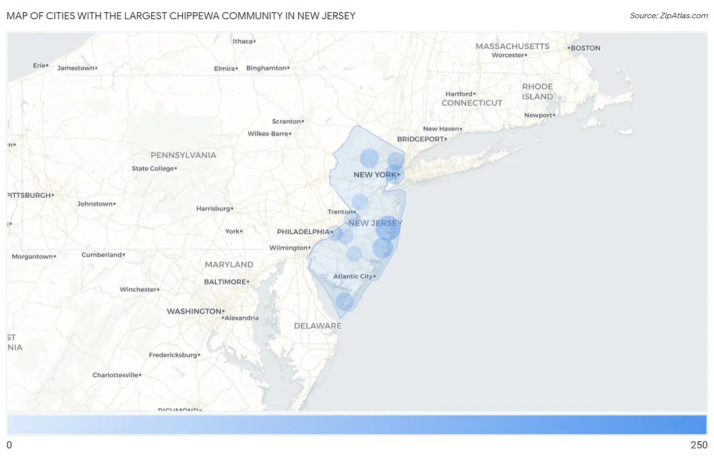 Cities with the Largest Chippewa Community in New Jersey Map