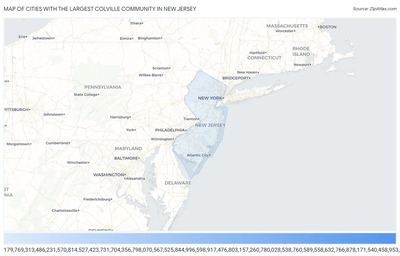 Cities with the Largest Colville Community in New Jersey Map