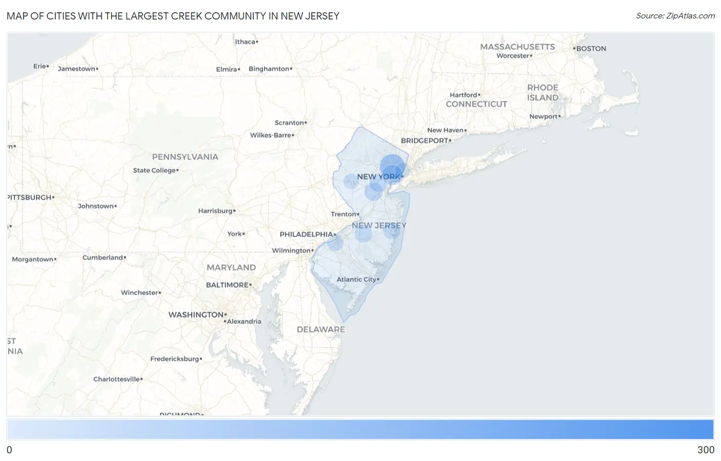 Cities with the Largest Creek Community in New Jersey Map