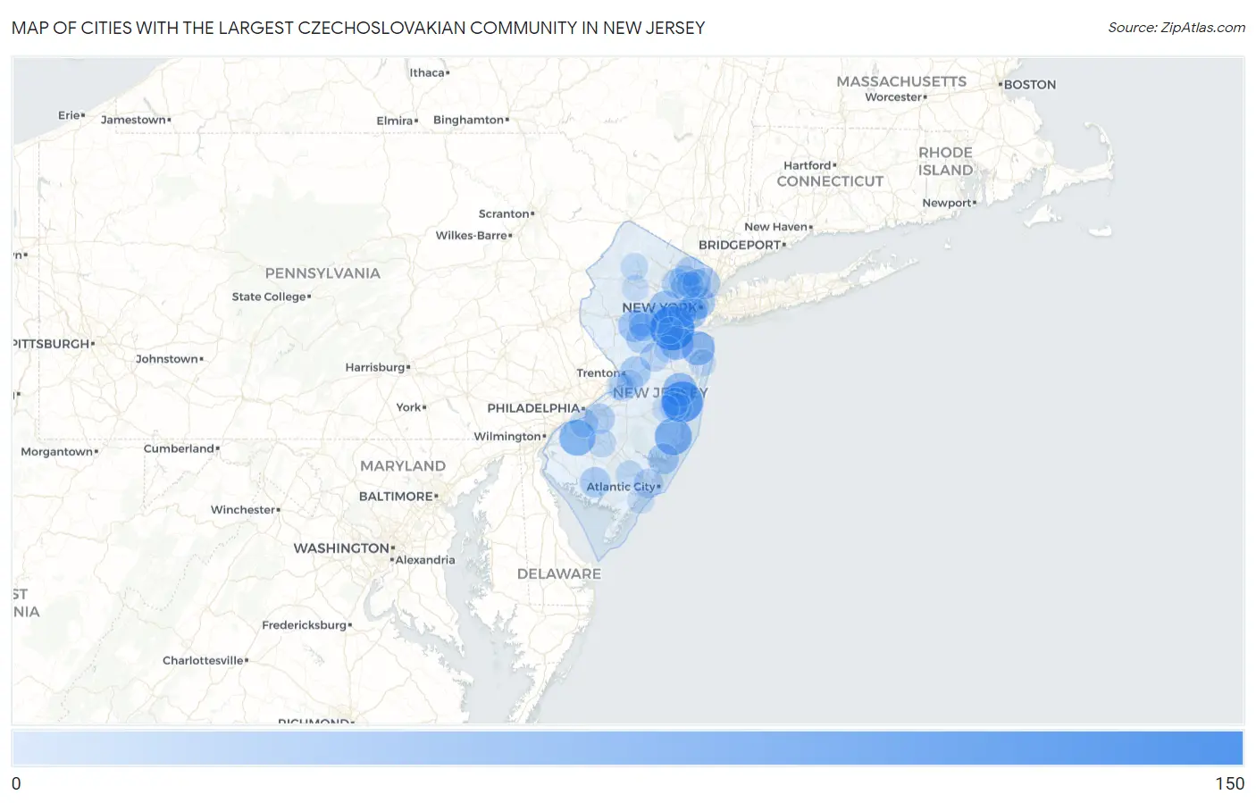 Cities with the Largest Czechoslovakian Community in New Jersey Map
