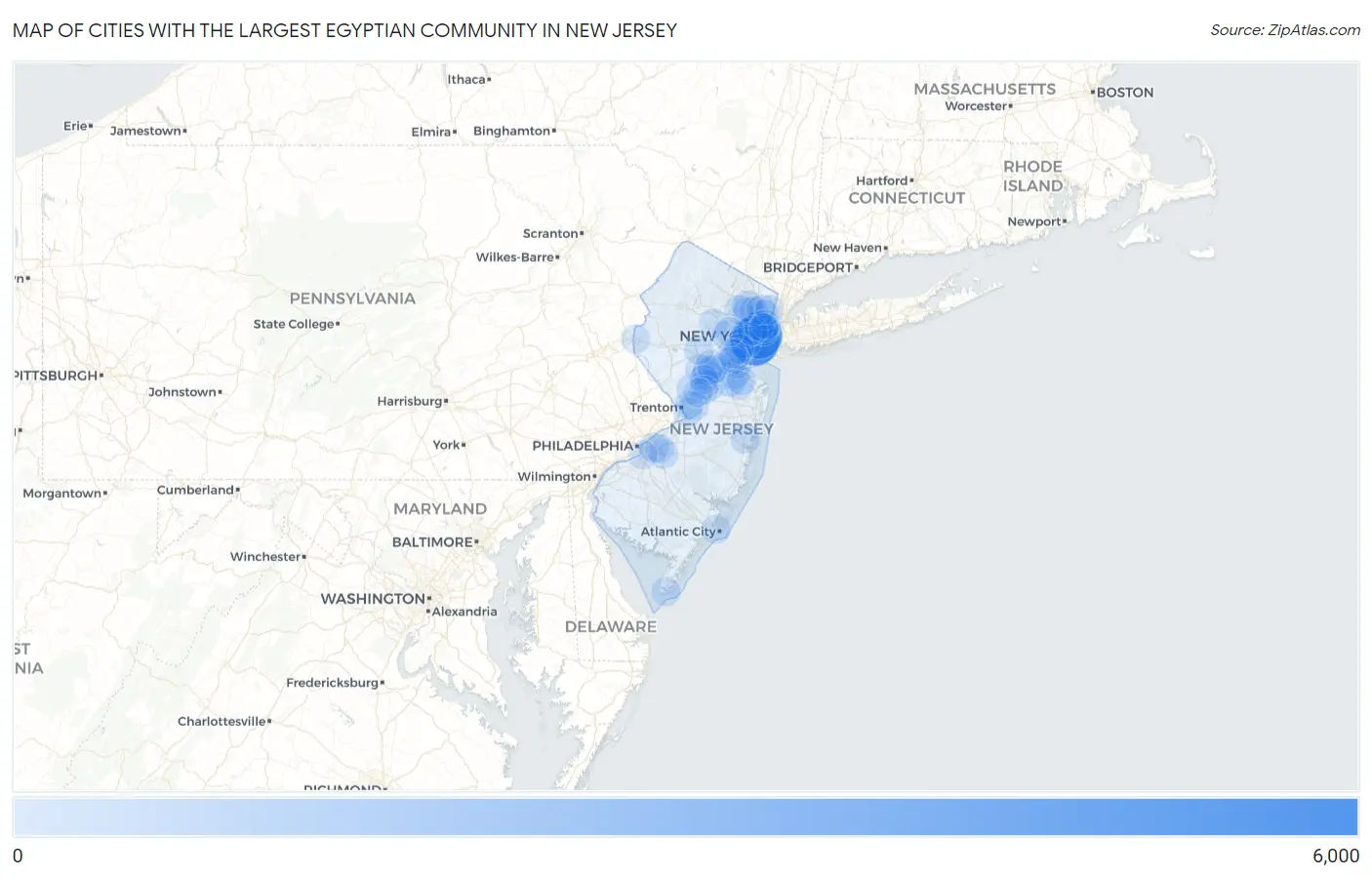 Cities with the Largest Egyptian Community in New Jersey Map
