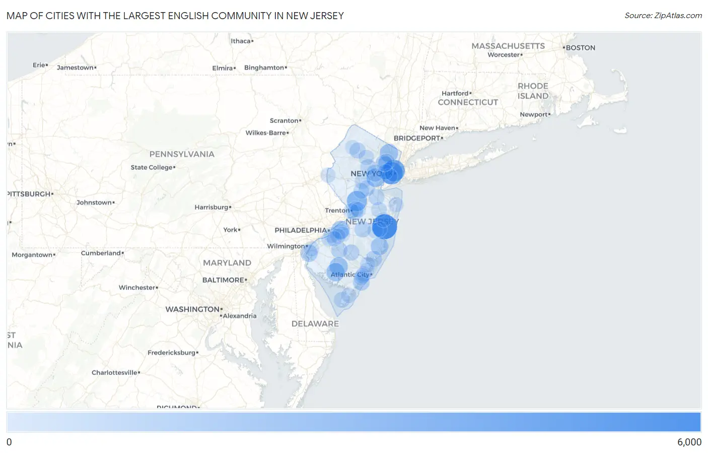 Cities with the Largest English Community in New Jersey Map