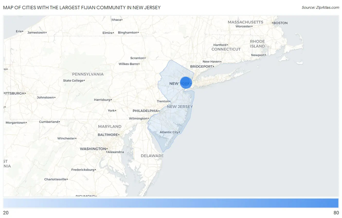 Cities with the Largest Fijian Community in New Jersey Map