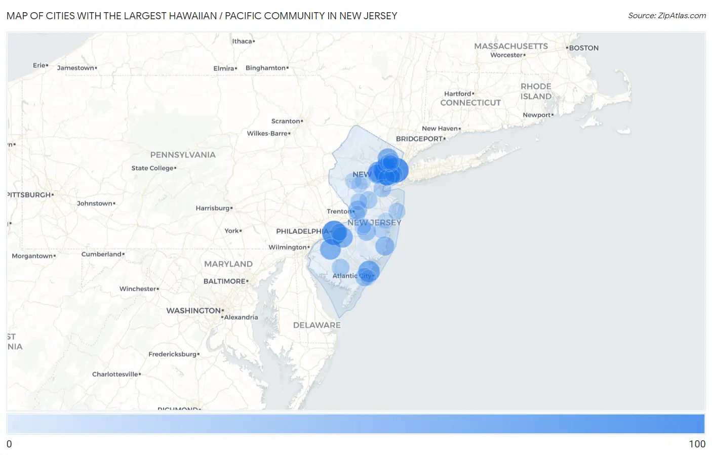 Cities with the Largest Hawaiian / Pacific Community in New Jersey Map