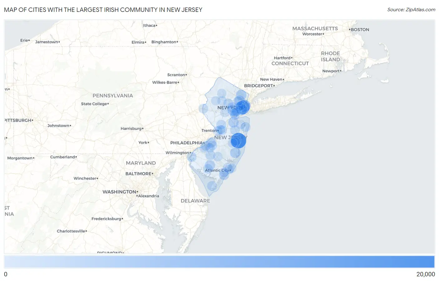 Cities with the Largest Irish Community in New Jersey Map