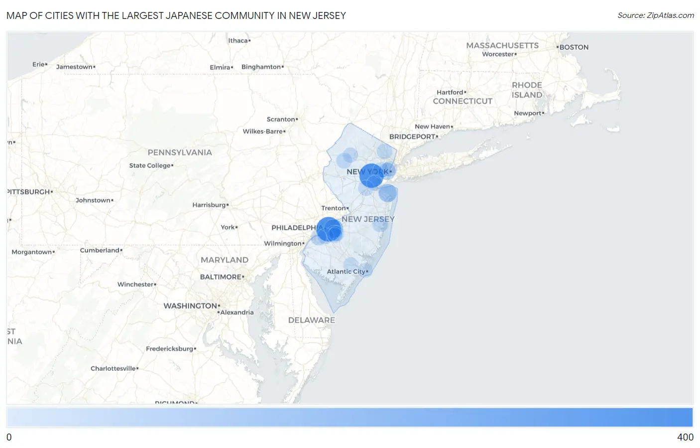 Cities with the Largest Japanese Community in New Jersey Map
