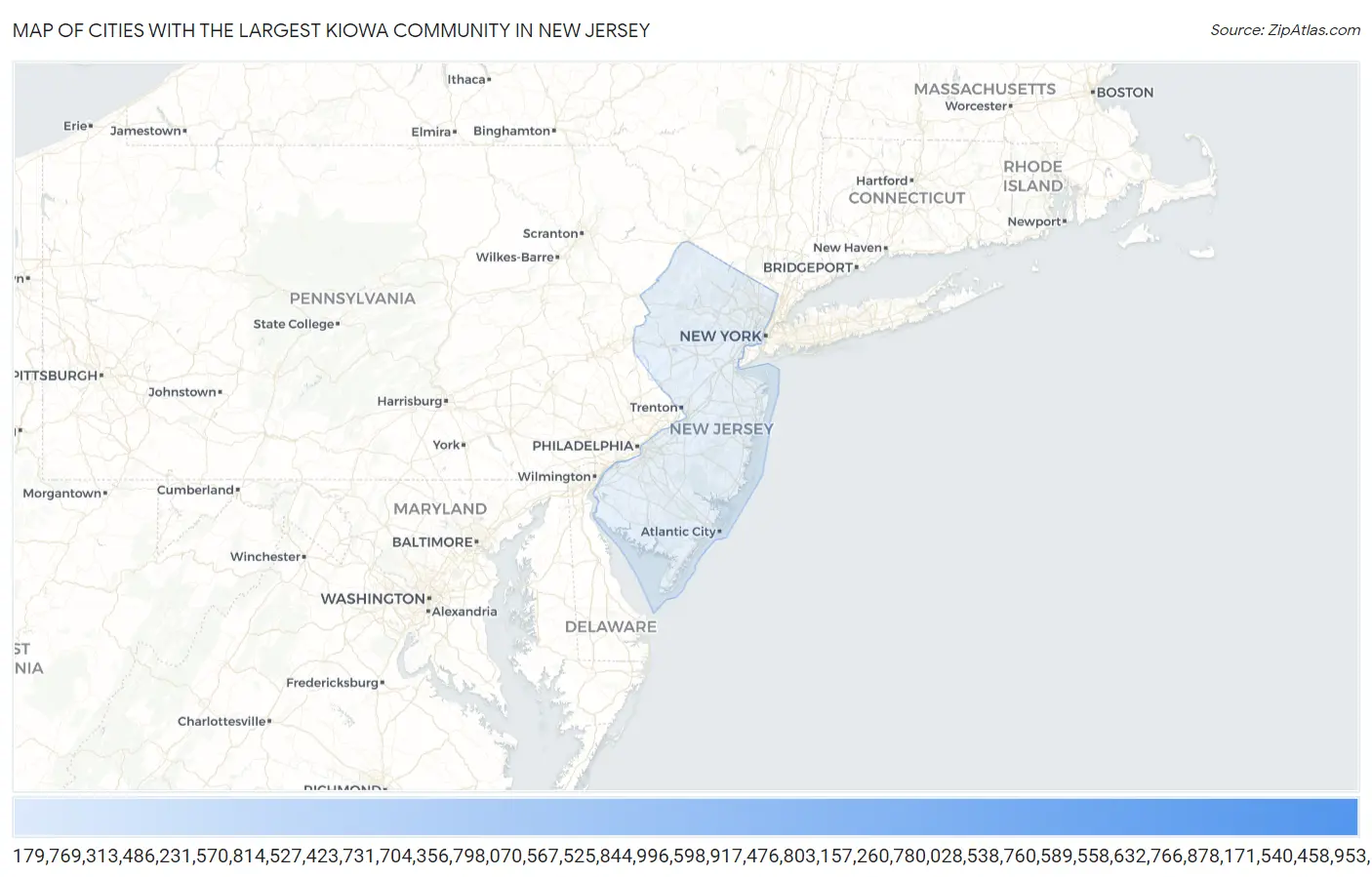 Cities with the Largest Kiowa Community in New Jersey Map