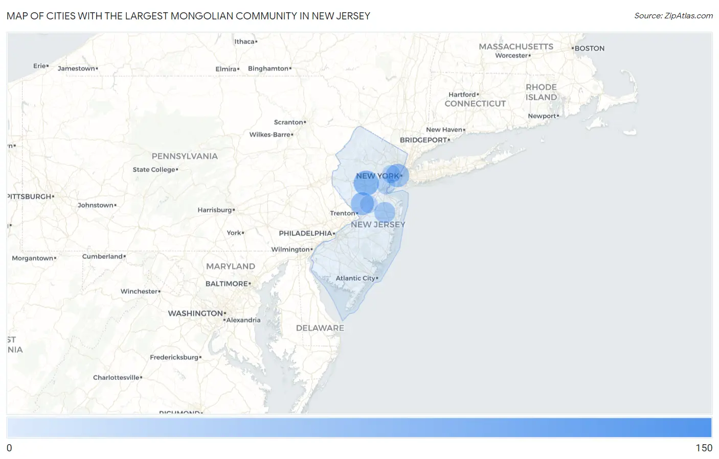 Cities with the Largest Mongolian Community in New Jersey Map
