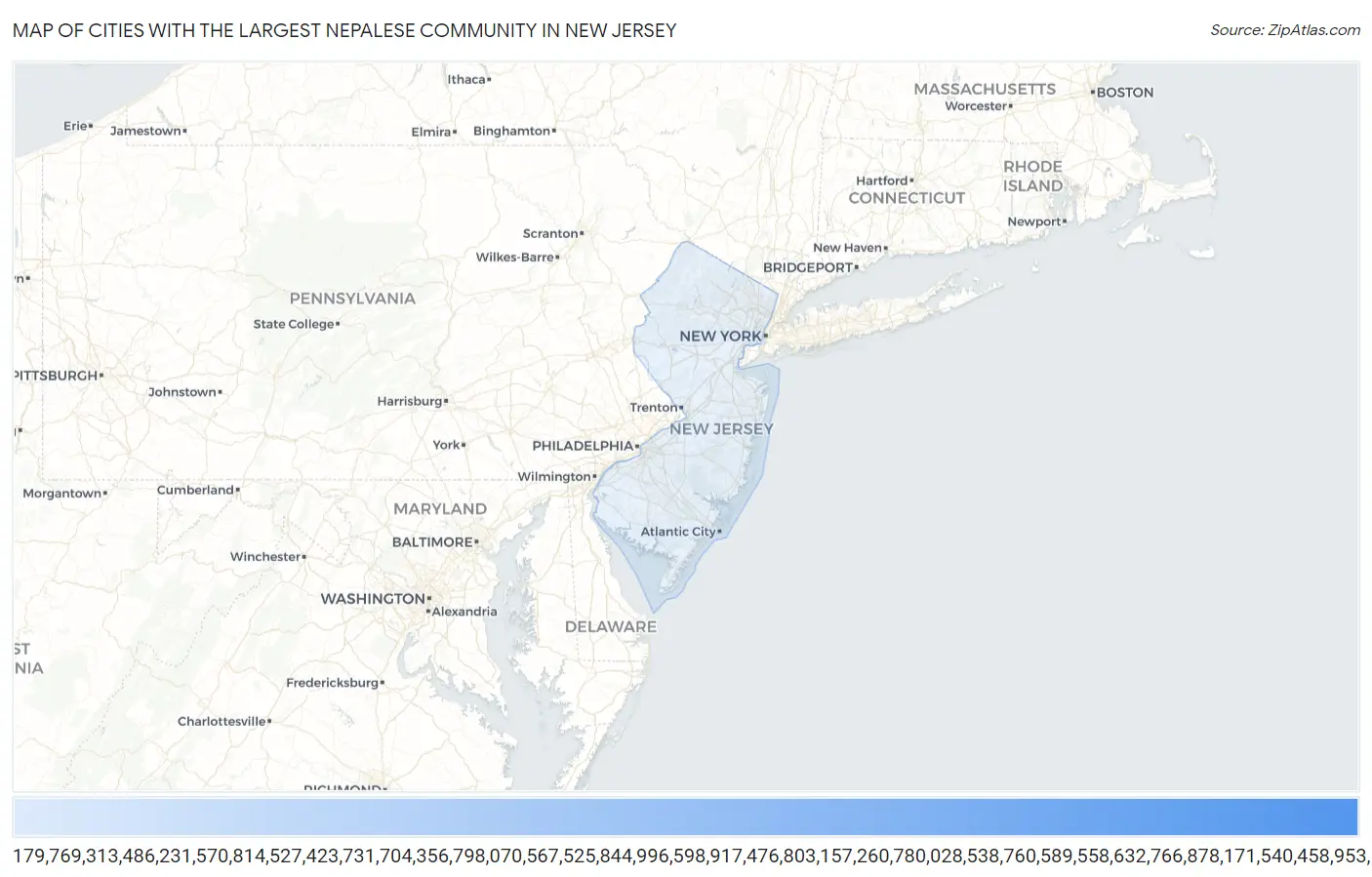 Cities with the Largest Nepalese Community in New Jersey Map