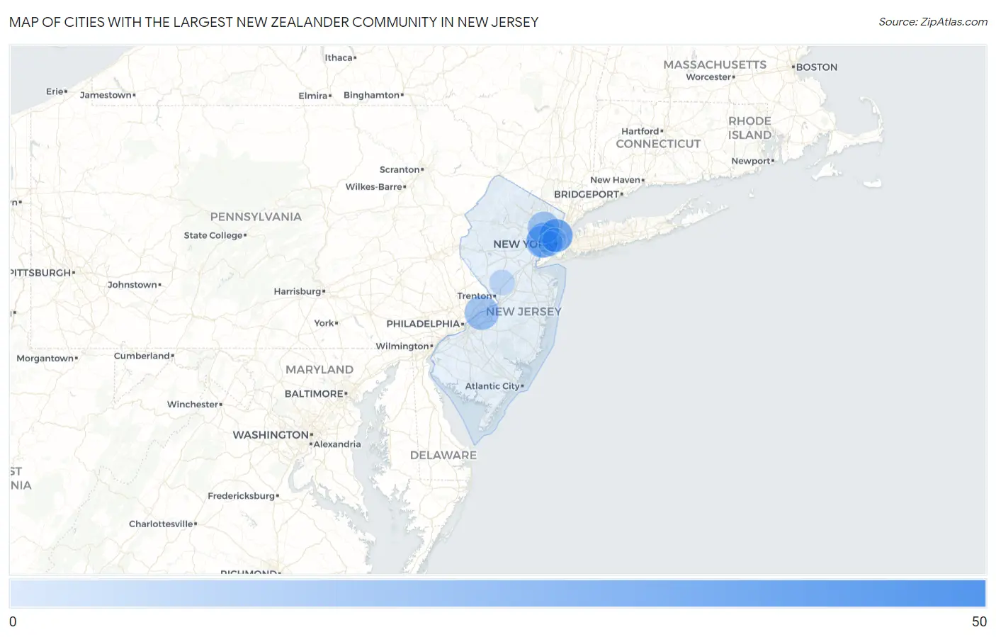Cities with the Largest New Zealander Community in New Jersey Map
