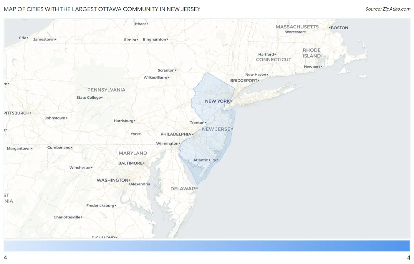 Cities with the Largest Ottawa Community in New Jersey Map