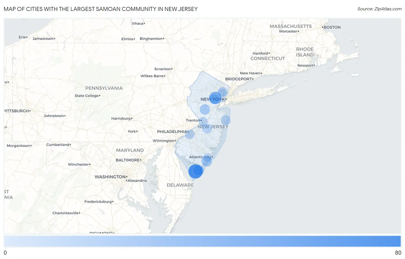 Cities with the Largest Samoan Community in New Jersey Map