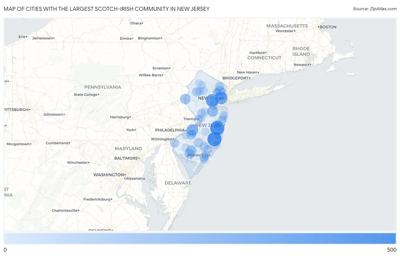 Cities with the Largest Scotch-Irish Community in New Jersey Map
