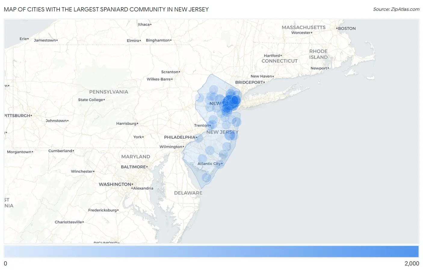 Cities with the Largest Spaniard Community in New Jersey Map
