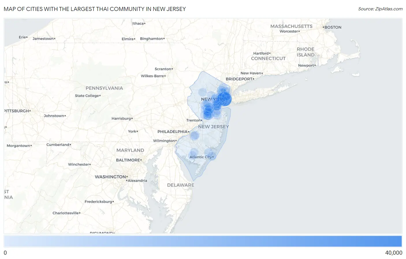 Cities with the Largest Thai Community in New Jersey Map