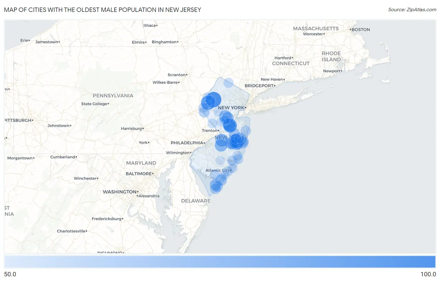 Cities with the Oldest Male Population in New Jersey Map