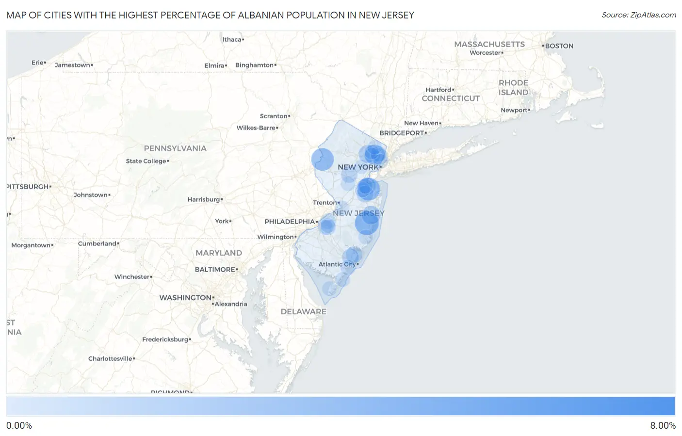Cities with the Highest Percentage of Albanian Population in New Jersey Map