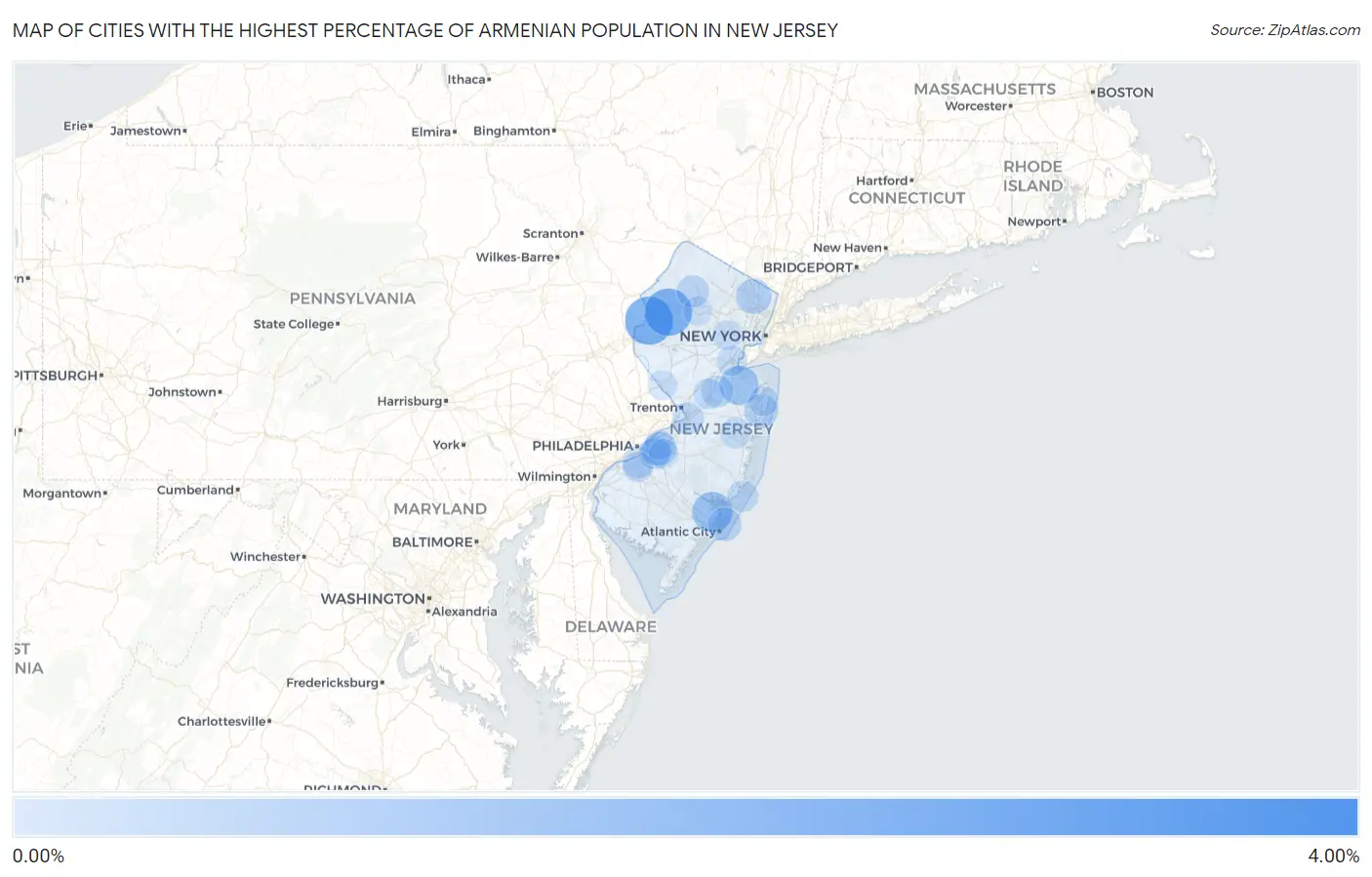 Cities with the Highest Percentage of Armenian Population in New Jersey Map