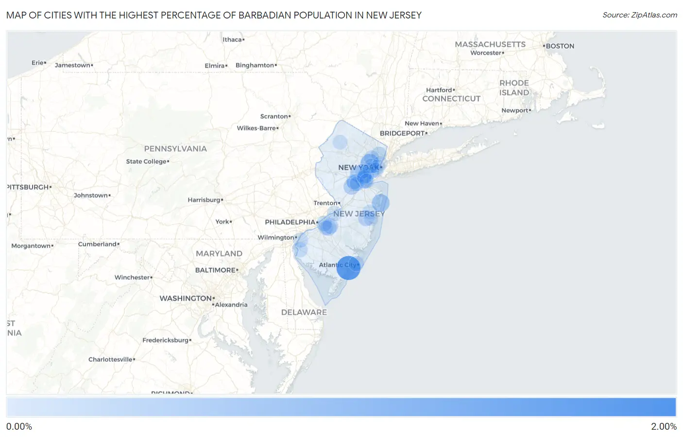 Cities with the Highest Percentage of Barbadian Population in New Jersey Map