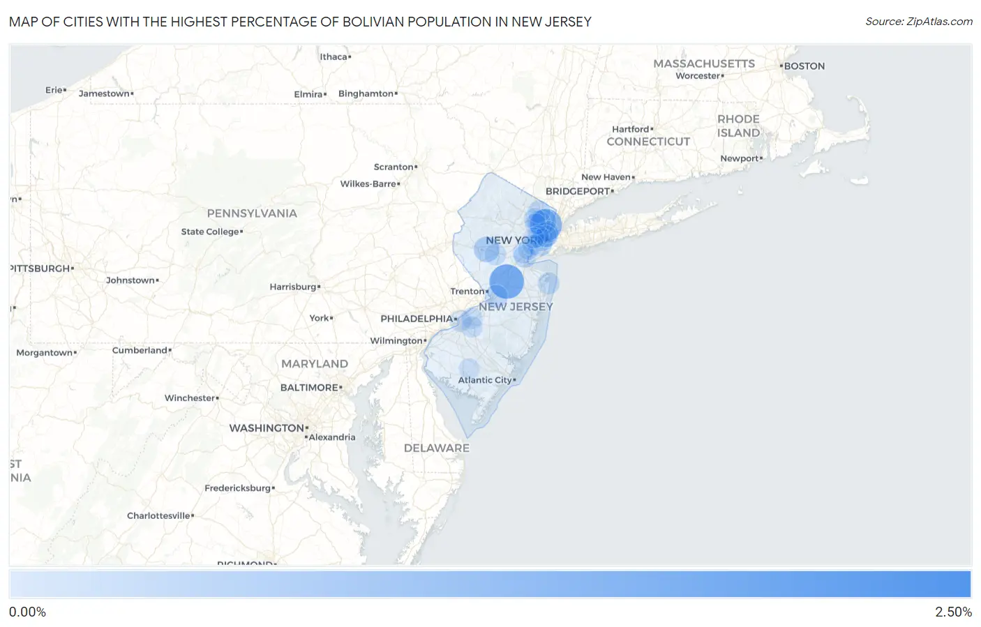Cities with the Highest Percentage of Bolivian Population in New Jersey Map