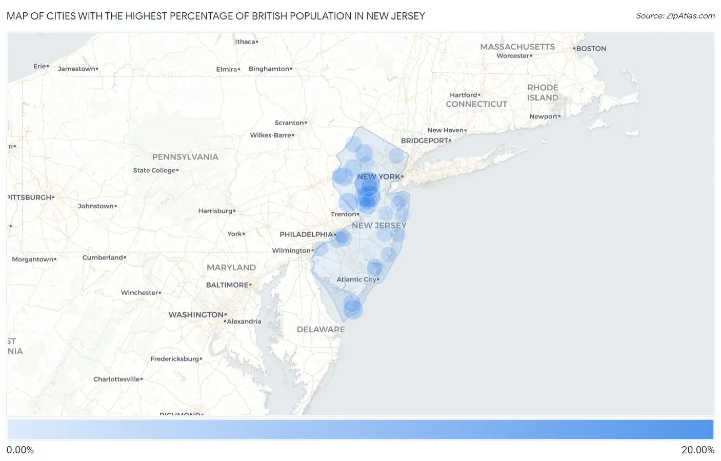 Cities with the Highest Percentage of British Population in New Jersey Map