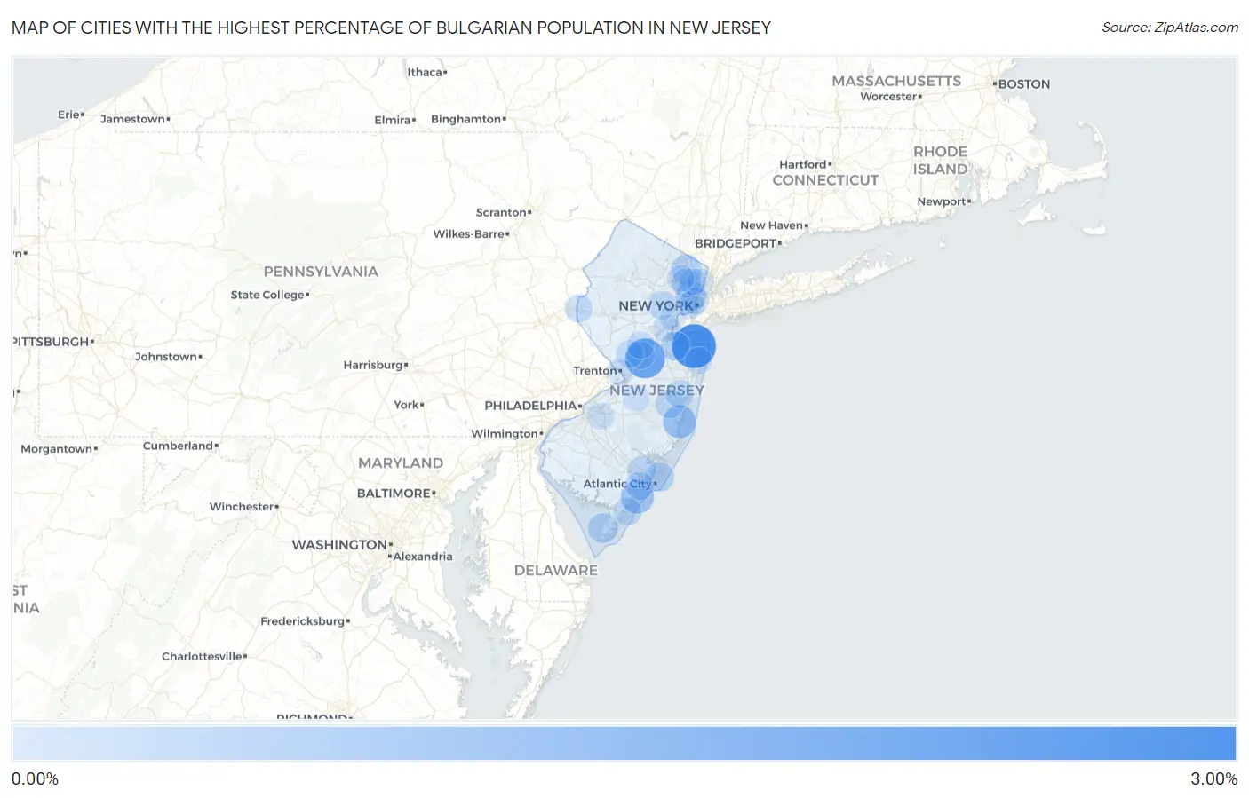 Cities with the Highest Percentage of Bulgarian Population in New Jersey Map