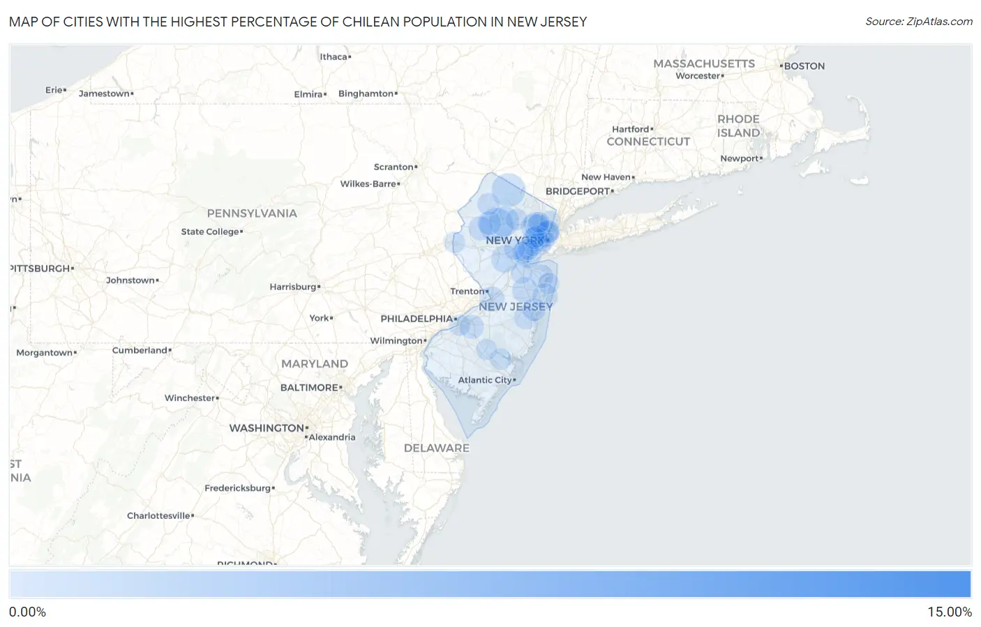 Cities with the Highest Percentage of Chilean Population in New Jersey Map