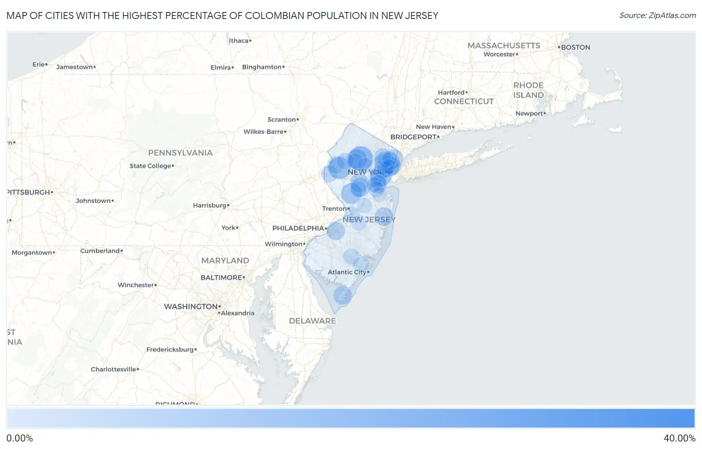 Cities with the Highest Percentage of Colombian Population in New Jersey Map