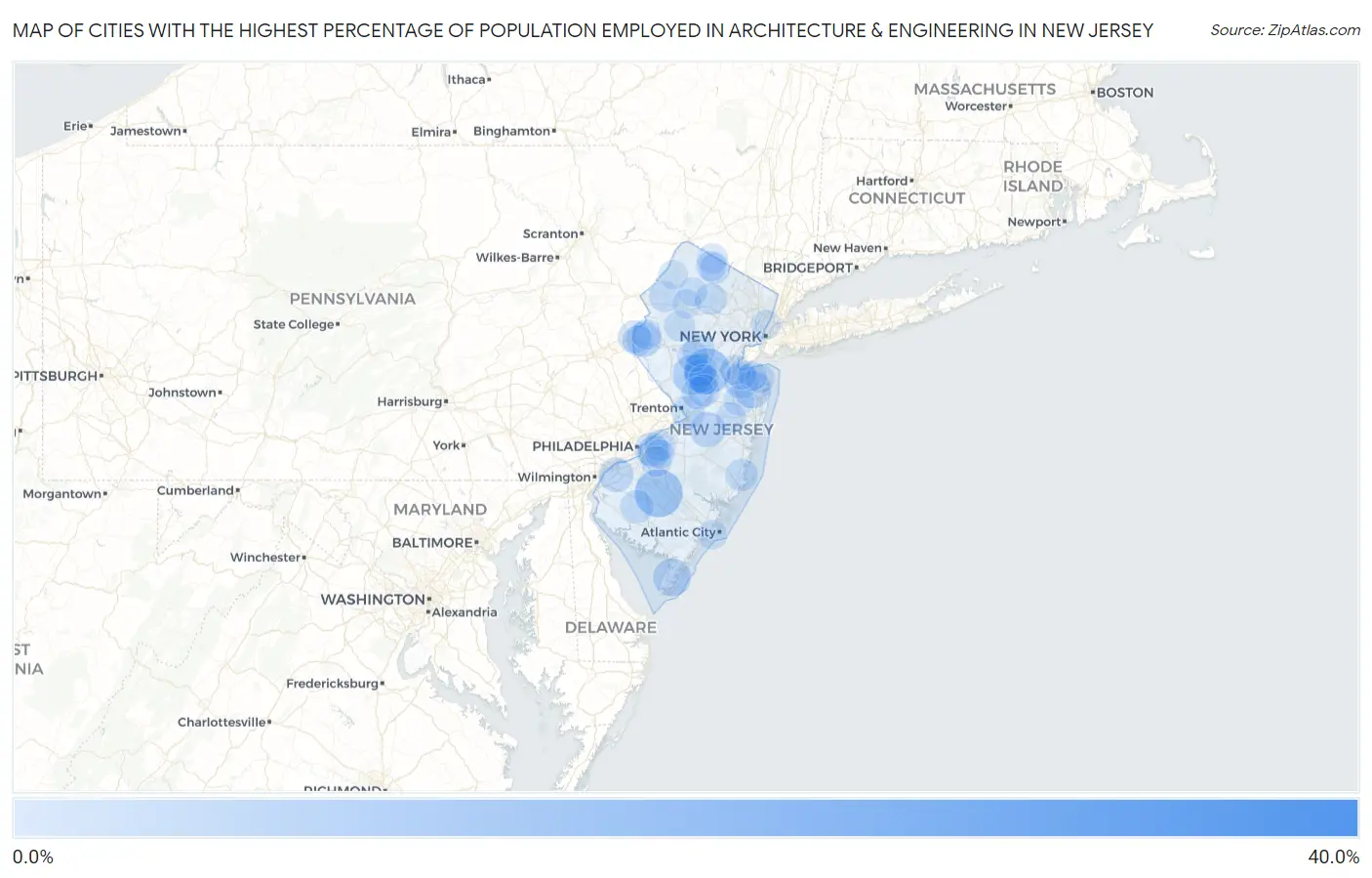 Cities with the Highest Percentage of Population Employed in Architecture & Engineering in New Jersey Map