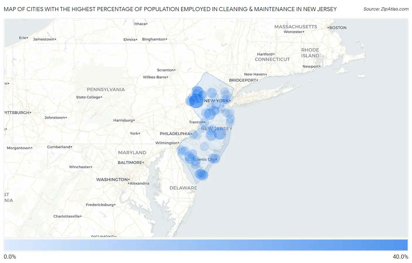 Cities with the Highest Percentage of Population Employed in Cleaning & Maintenance in New Jersey Map