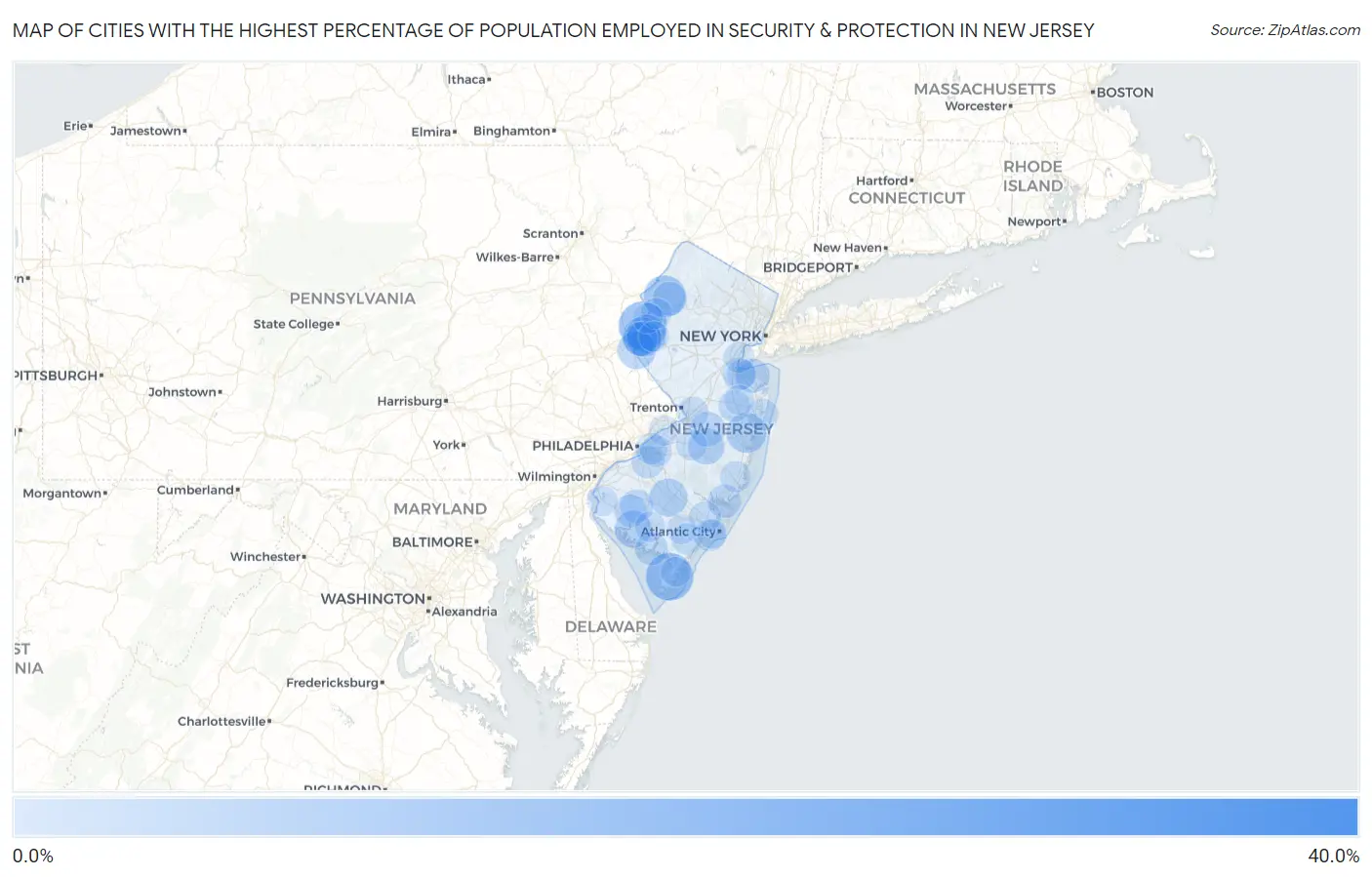 Cities with the Highest Percentage of Population Employed in Security & Protection in New Jersey Map