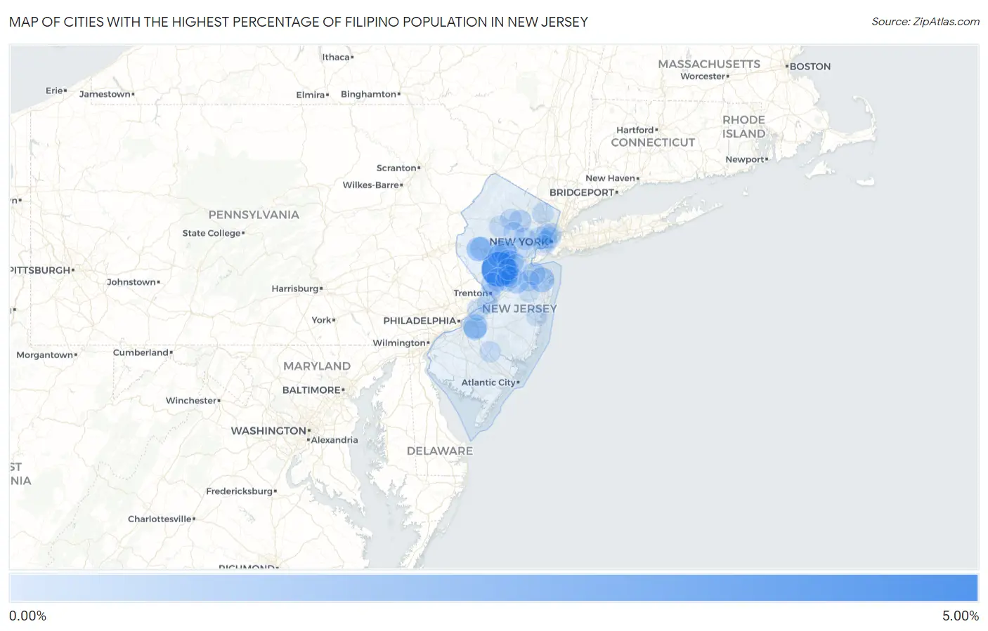 Cities with the Highest Percentage of Filipino Population in New Jersey Map