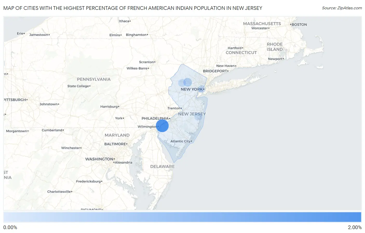 Cities with the Highest Percentage of French American Indian Population in New Jersey Map